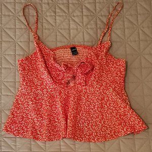SHEIN Ditsy Floral Front Tie Peplum Tank Top